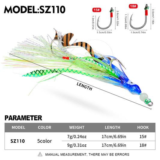 PROBEROS SZ110 octopus assist hook specifications chart 17cm length and 7g weight