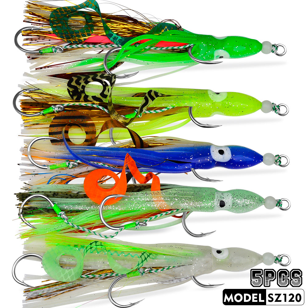 PROBEROS SZ120 luminous octopus assist hooks 5-piece mixed colors value pack
