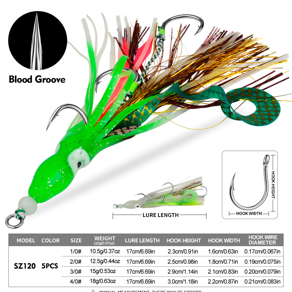 Size and weight comparison chart for PROBEROS SZ120 assist hooks 1/0 to 4/0