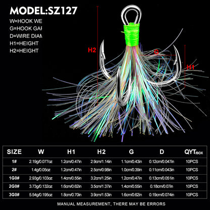 PROBEROS SZ127 feathered treble hook size