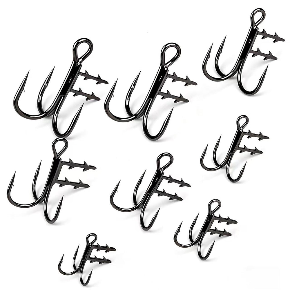 Close-up of PROBEROS SZ128 treble hook shank showing integrated dual bait keeper spikes
