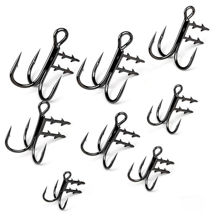 Close-up of PROBEROS SZ128 treble hook shank showing integrated dual bait keeper spikes