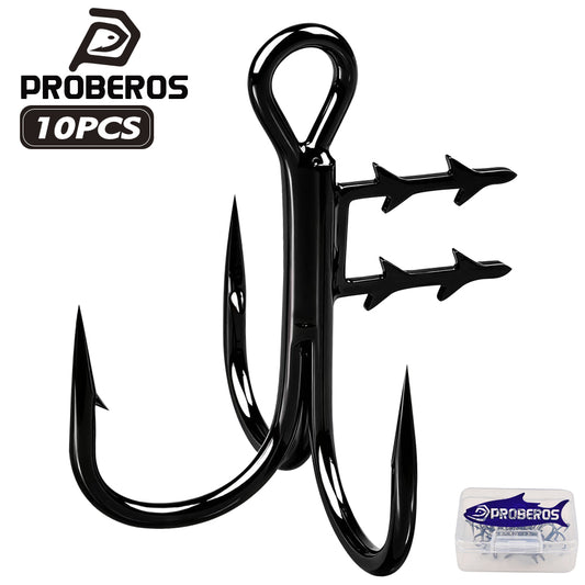 PROBEROS SZ128 treble hooks with baitholders high carbon steel 10pcs PP box set