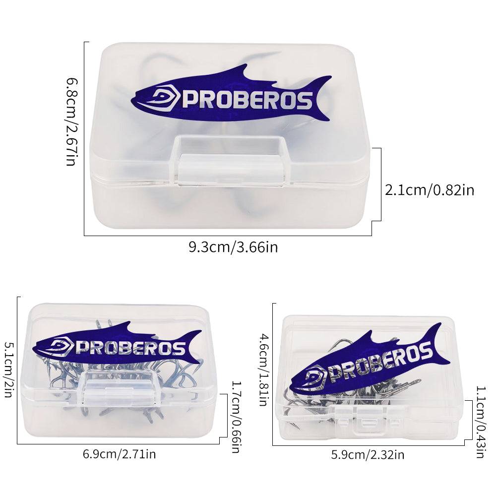 PROBEROS SZ128 treble hooks with baitholders 10pcs in clear plastic PP box