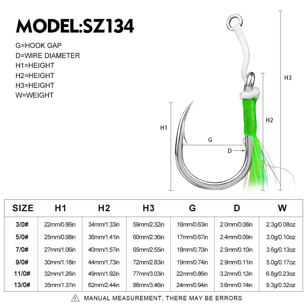 Heavy duty high carbon steel single tied jigging hooks showing barbed points and abrasion-resistant assist cord.