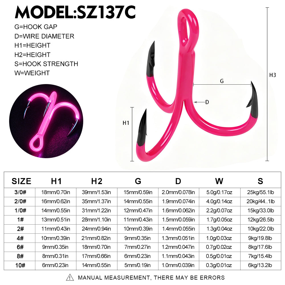 PROBEROS SZ137 colorful treble hook Color C Magenta Pink saltwater replacement hooks