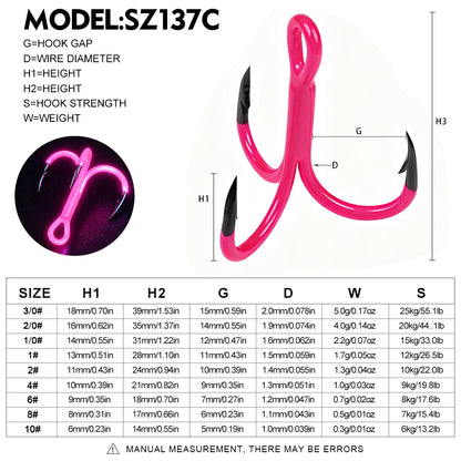 PROBEROS SZ137 colorful treble hook Color C Magenta Pink saltwater replacement hooks