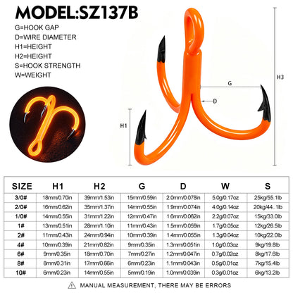 PROBEROS SZ137 colorful treble hook Color B Orange for muddy water fishing