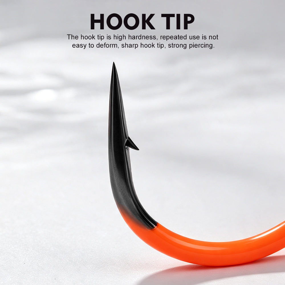 Ultra-sharp barbed hook point and vibrant UV coating detail on Proberos SZ138 treble hook
