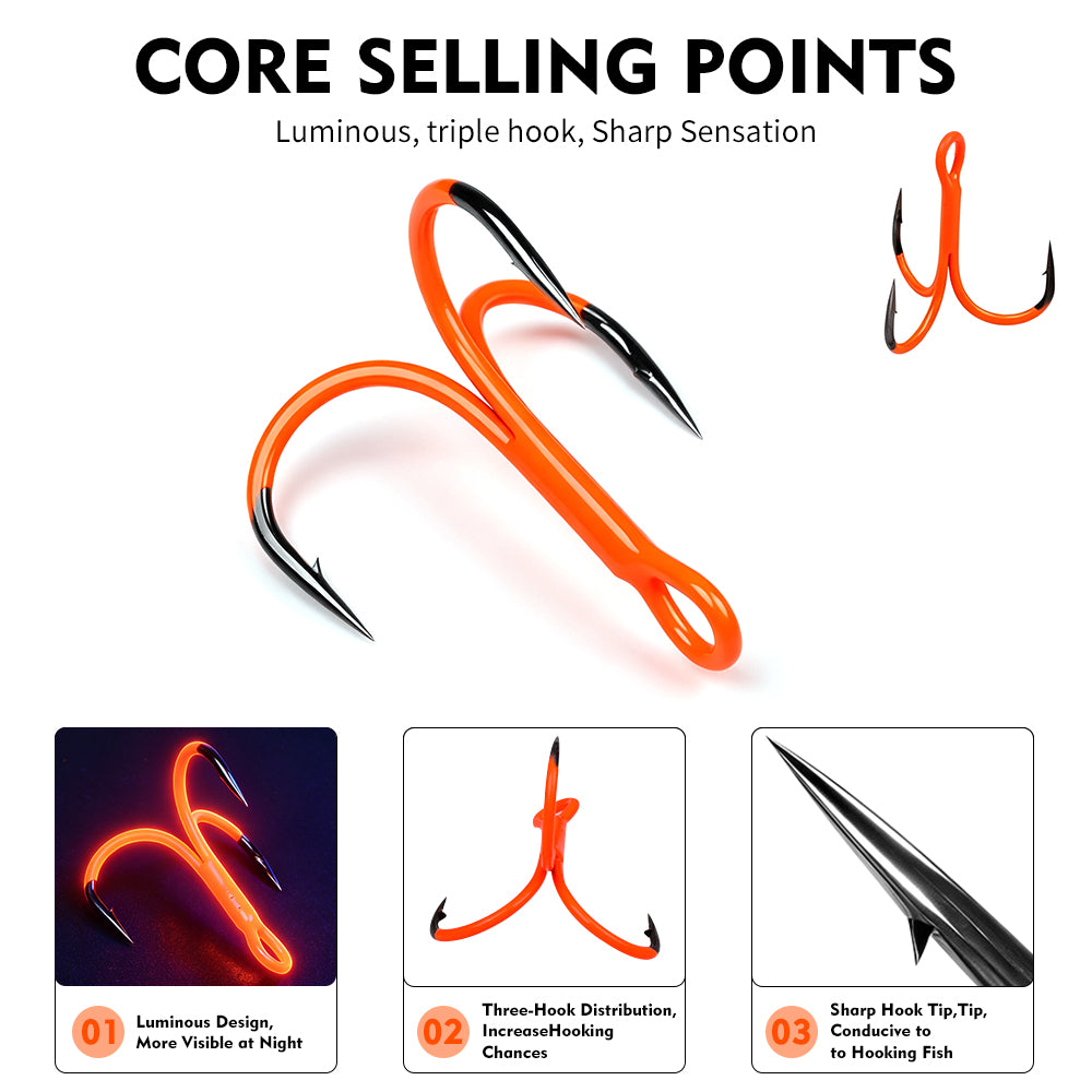 Ultra-sharp barbed hook point and vibrant UV coating detail on Proberos SZ138 treble hook