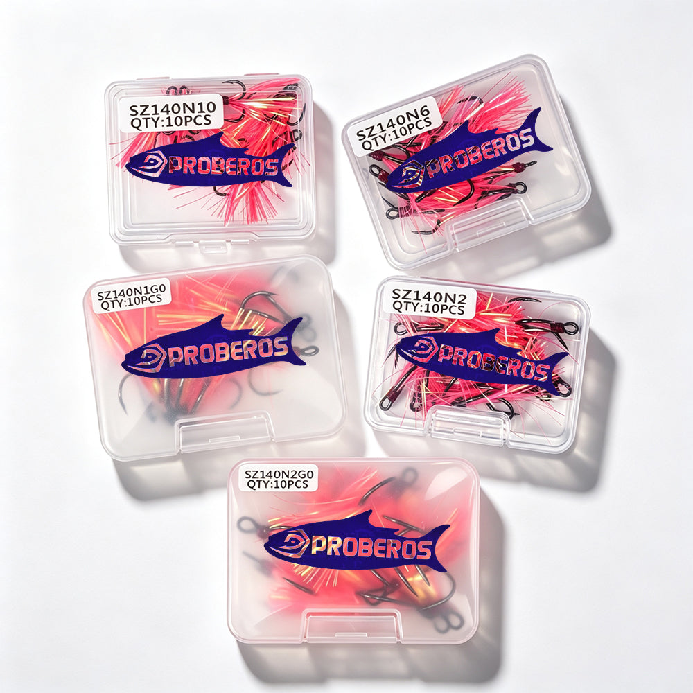 Proberos SZ140 replacement treble hooks 10pcs per plastic box packaging