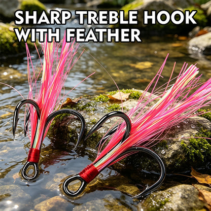 Proberos SZ140 feathered treble hooks attached to minnow hard lure