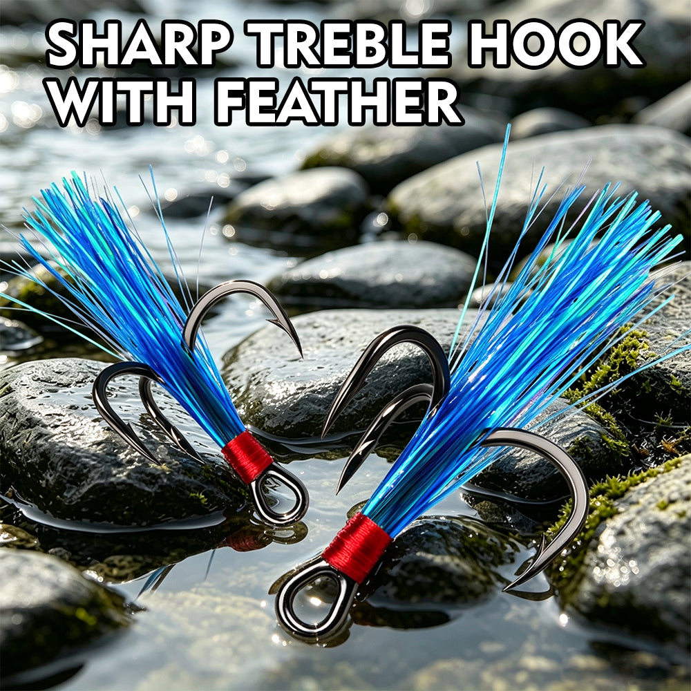 PROBEROS SZ141 Sharp Treble Hook with Blue Feather