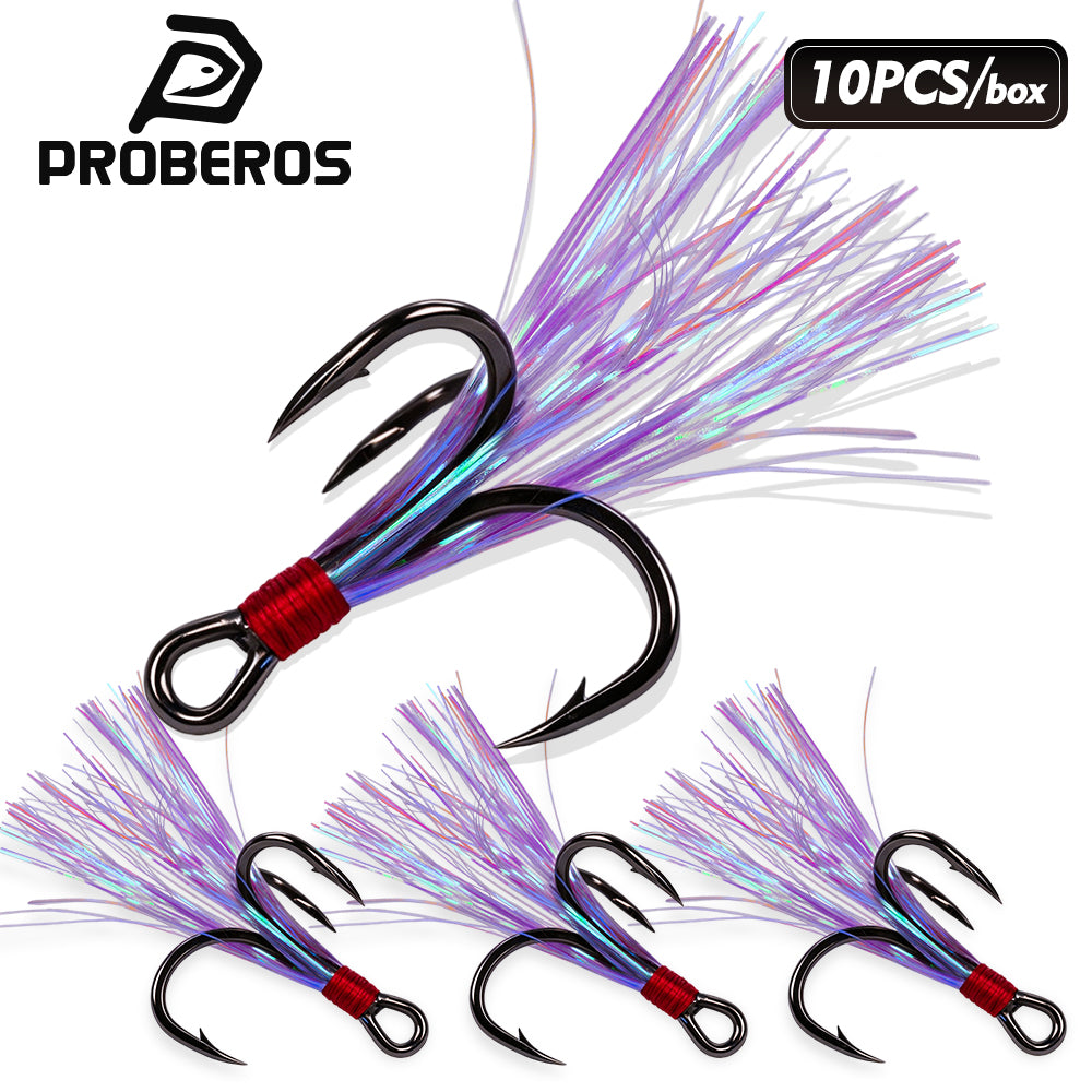 PROBEROS SZ142 Purple Flash Feather Treble Hook 10PCS Pack