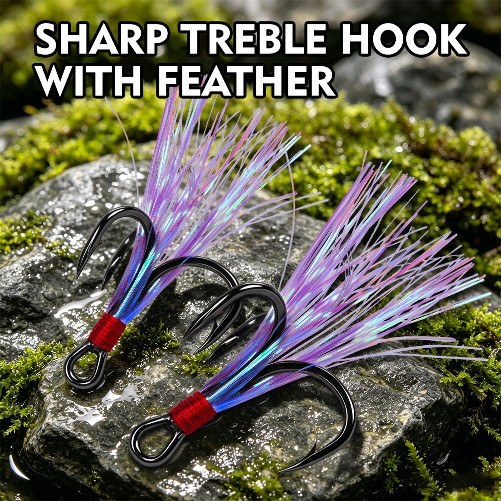 PROBEROS SZ142 Sharp Treble Hook with Purple Feather