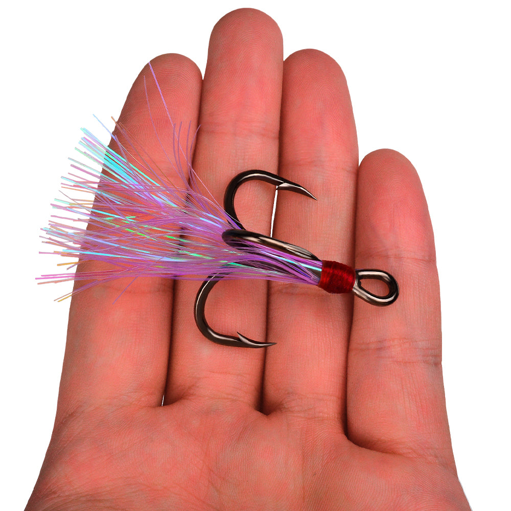 PROBEROS SZ142 Sharp Treble Hook with Purple Feather