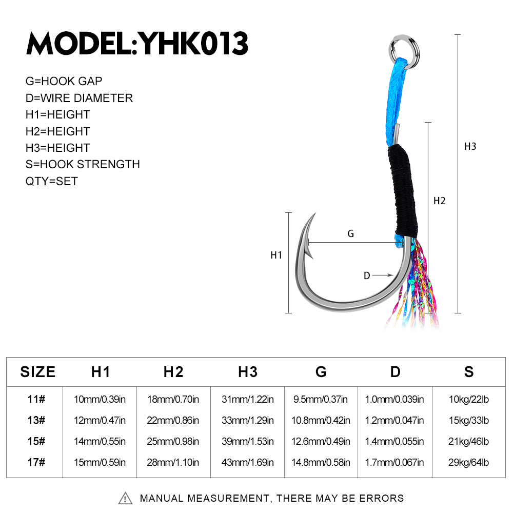 PROBEROS YHK013 Jigging Assist Hook Size Chart 11# To 17#