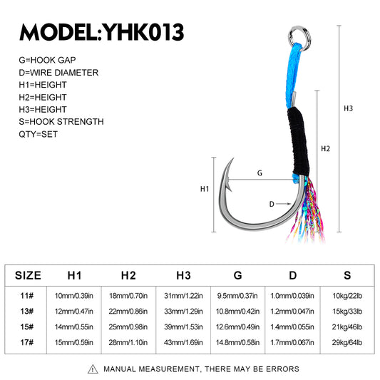 PROBEROS YHK013 Jigging Assist Hook Size Chart 11# To 17#