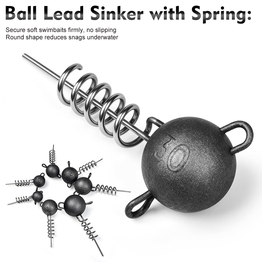 PROBEROS PJ041 ball lead sinker with spring screw pin close‑up, multi‑weight sinker accessories for soft swimbait rig