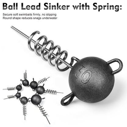 PROBEROS PJ041 ball lead sinker with spring screw pin close‑up, multi‑weight sinker accessories for soft swimbait rig
