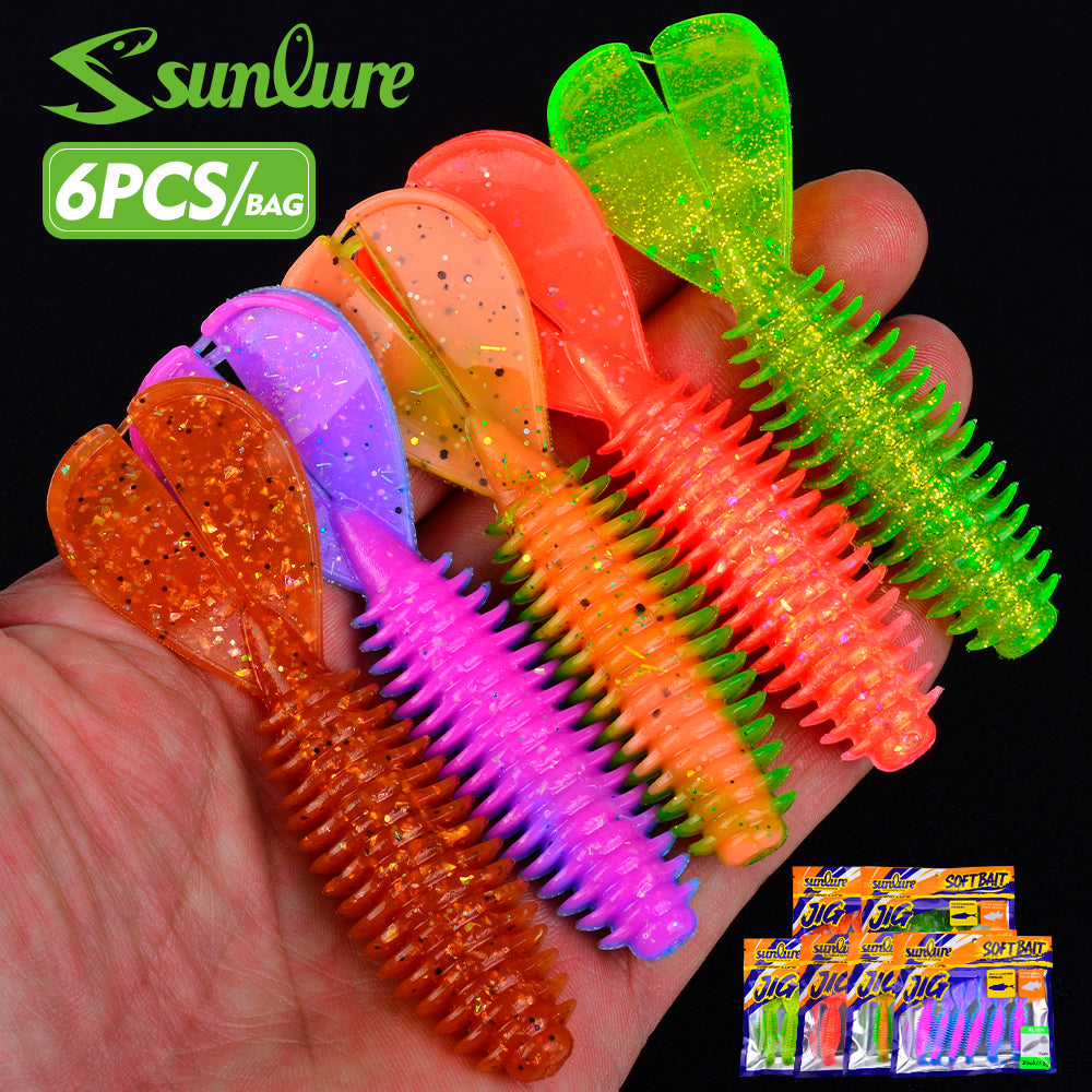 Sunlure 3 Inch Double Tailed Threaded Body Soft Bait 6Pack 7.8g