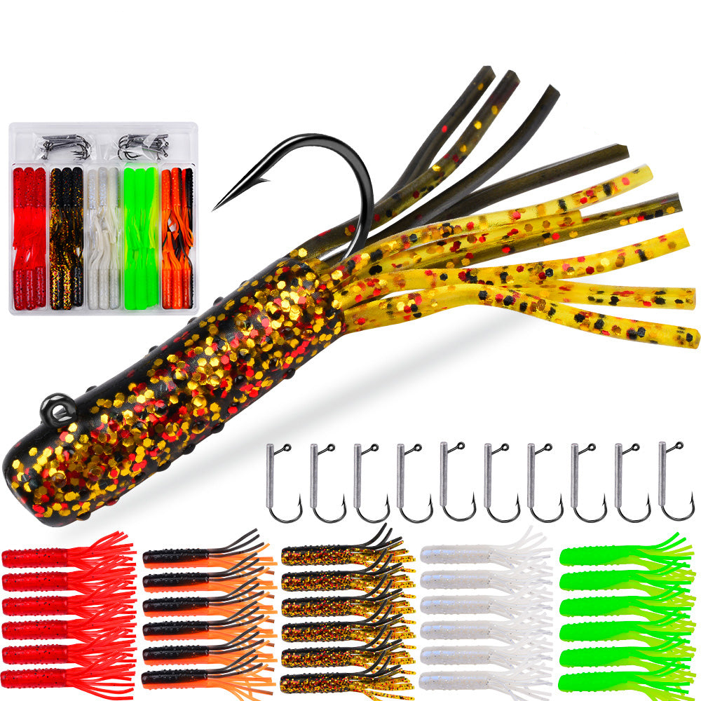 SUNLURE 40PCS Soft Plastic Tube Bait Kit with Jig Hooks Box Set