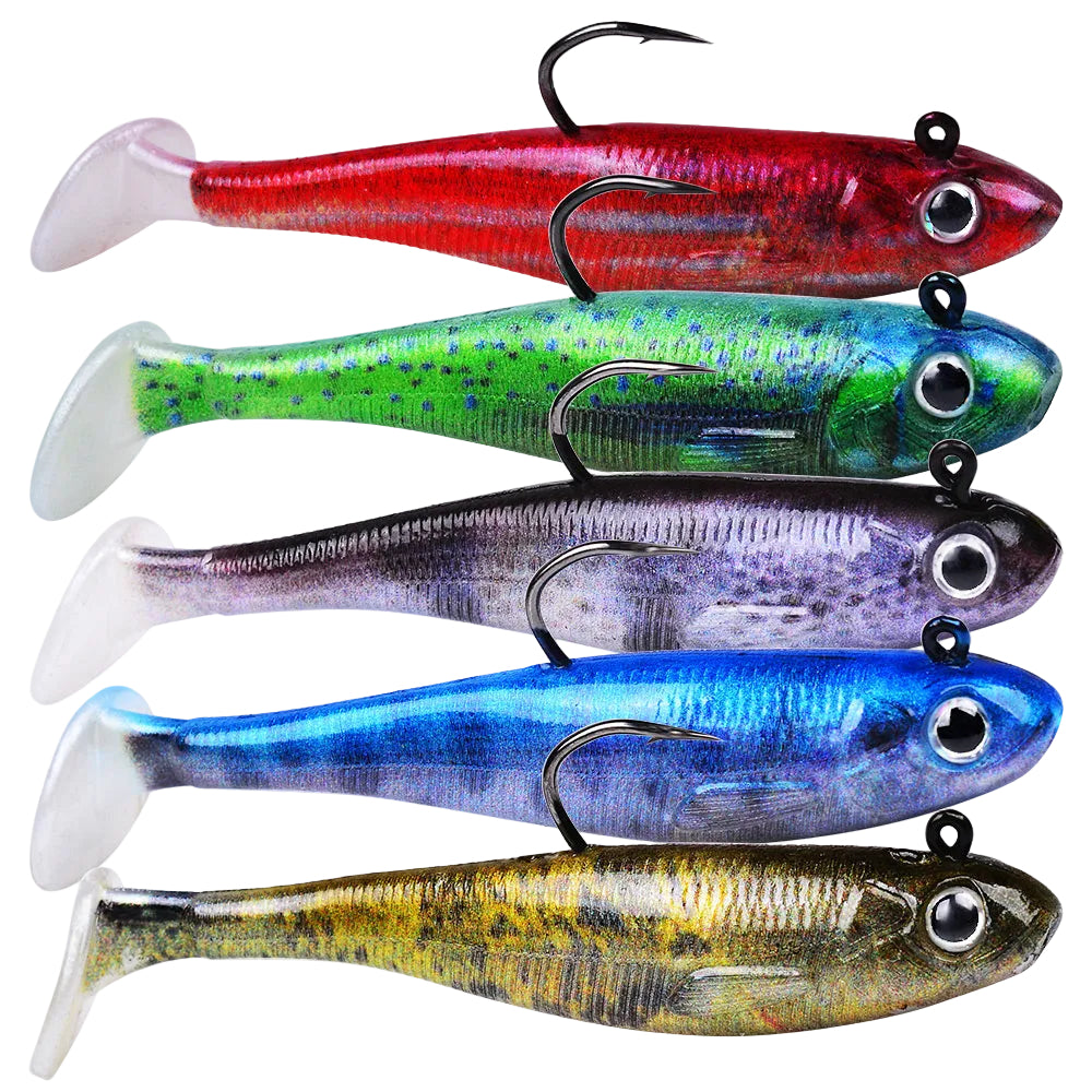 SUNLURE DW6092 lead jig head paddle tail soft swimbait 5pcs set for bass and pike fishing