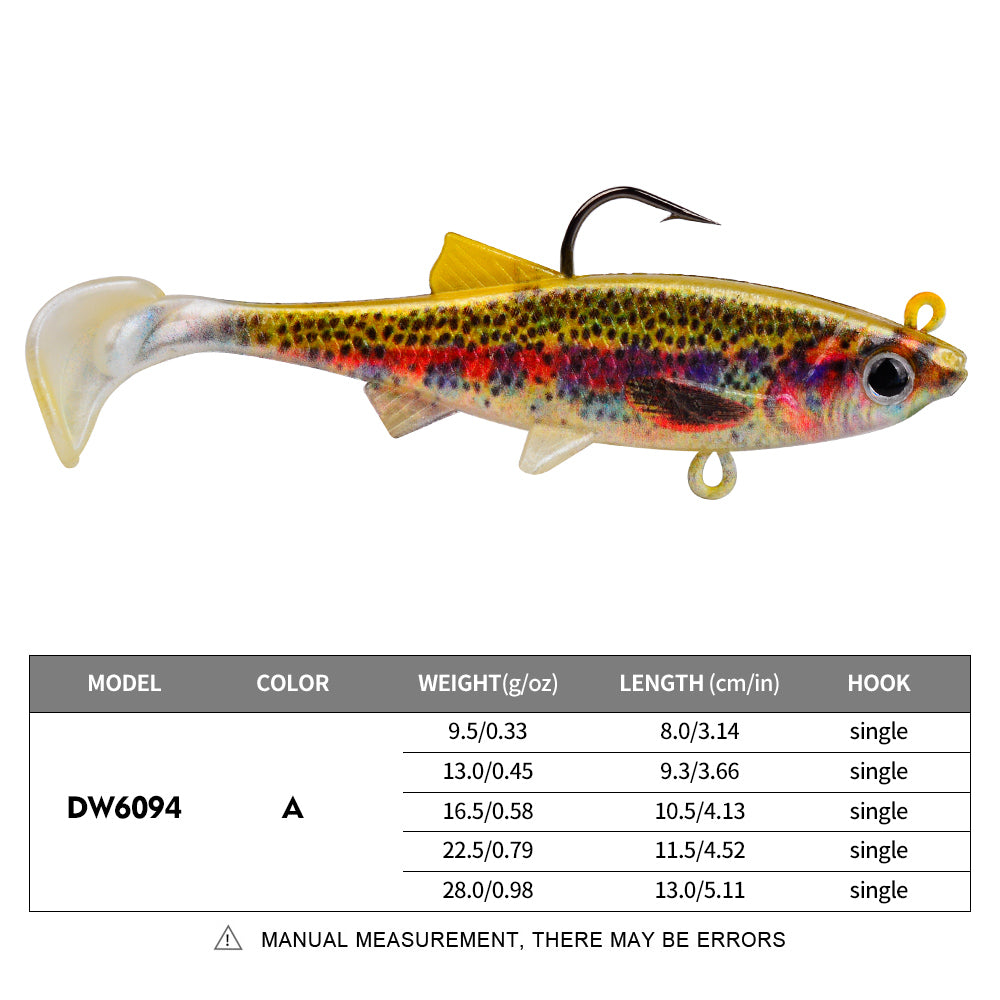 Sunlure DW6094 soft paddle tail swimbait lure color A 9.5g-28g