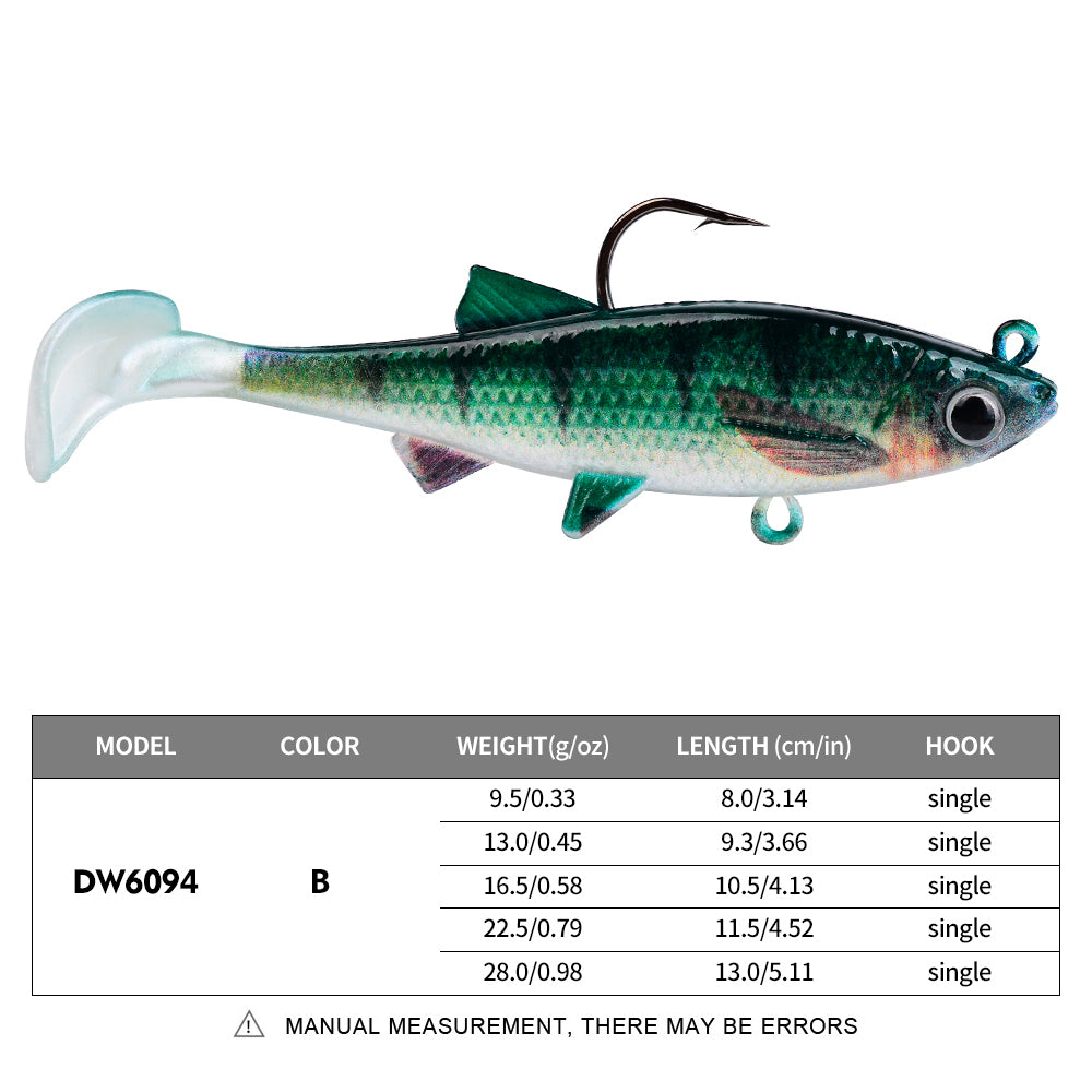 Sunlure DW6094 soft paddle tail swimbait lure color B 9.5g-28g