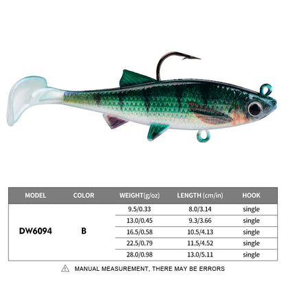 Sunlure DW6094 soft paddle tail swimbait lure color B 9.5g-28g