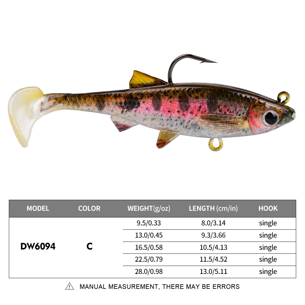 Sunlure DW6094 soft paddle tail swimbait lure color C 9.5g-28g