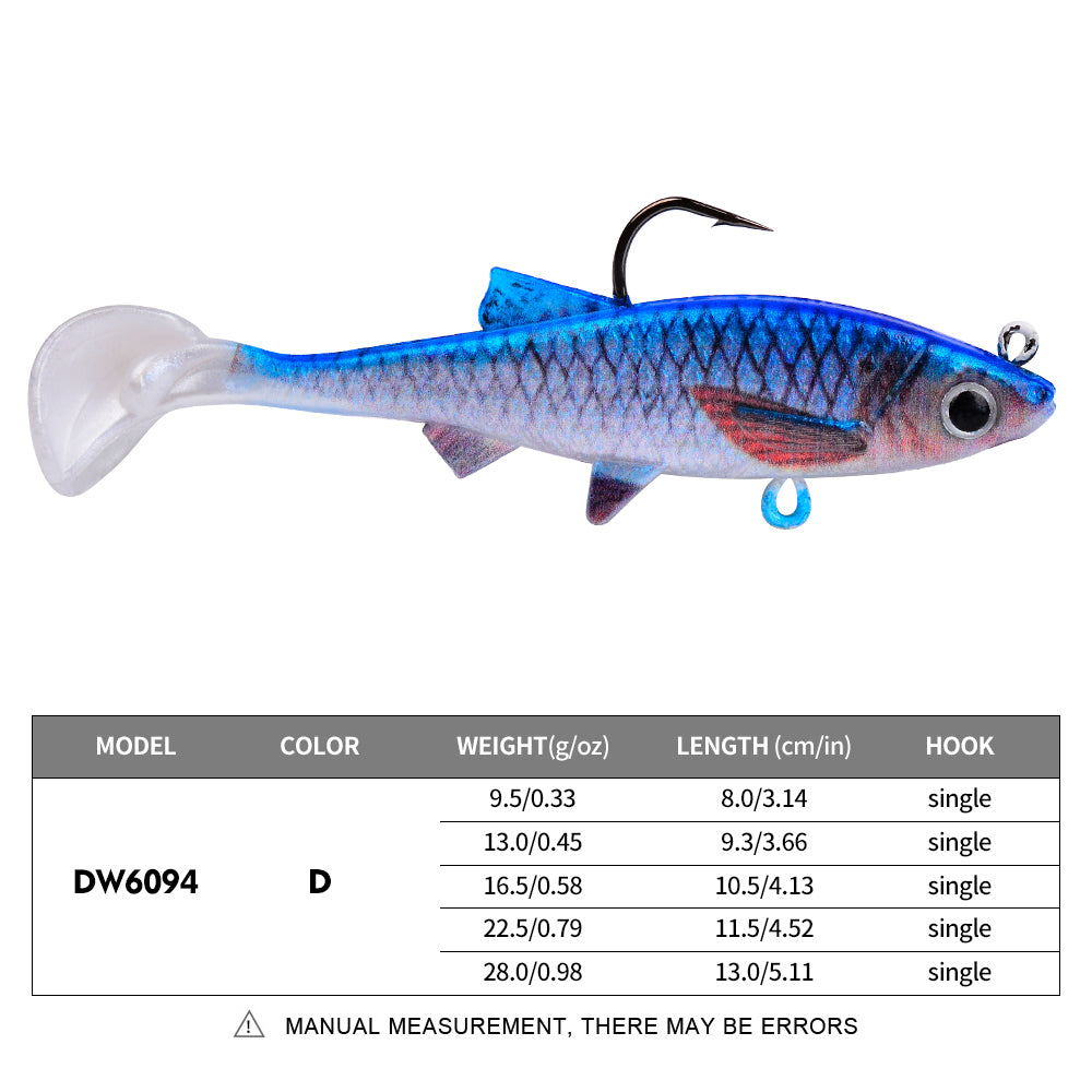 Sunlure DW6094 soft paddle tail swimbait lure color D 9.5g-28g