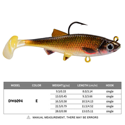 Sunlure DW6094 soft paddle tail swimbait lure color E 9.5g-28g