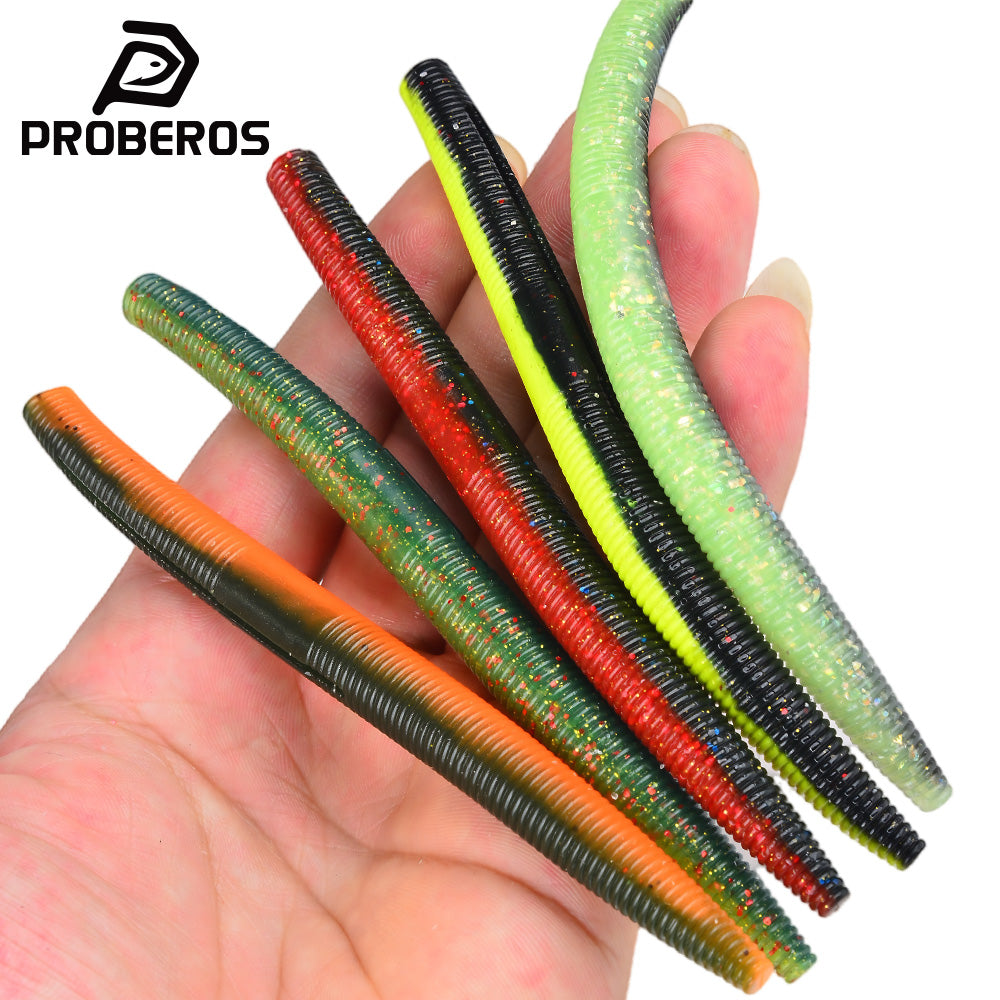 SUNLURE DW6128 Senko Ribbed Soft Stick Worms 10Pcs Pack for Bass Fishing