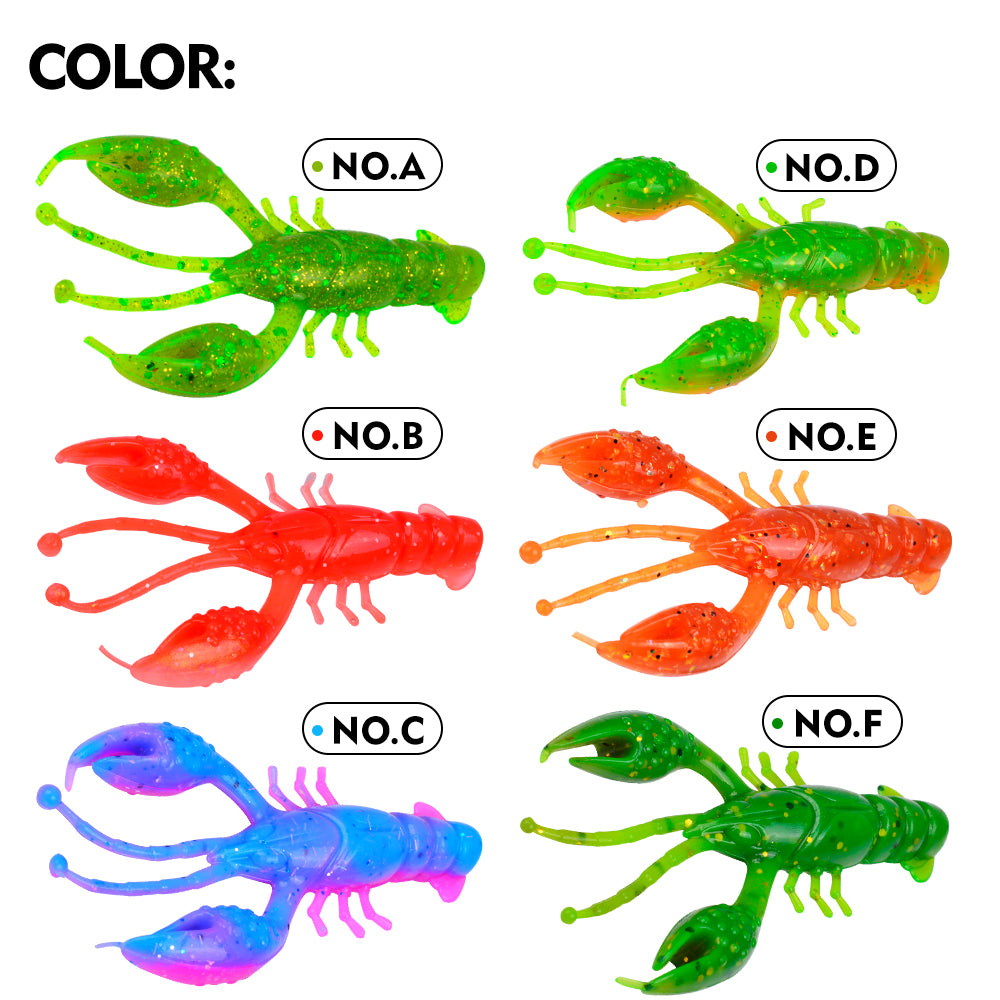 All 6 color variants A B C D E F of Sunlure soft plastic crawfish lures