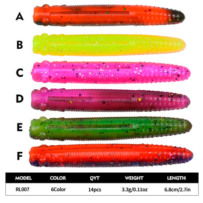 SUNLURE RL007 Ribbed Stick Soft Plastic Worms 6 Colors Available