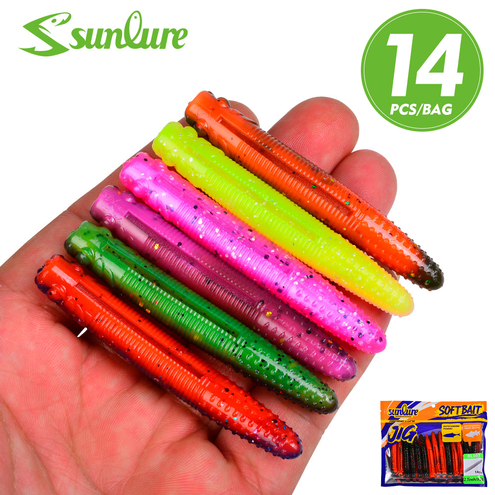 SUNLURE RL007 Ribbed Stick Soft Worm Lure for Ned Rig Fishing
