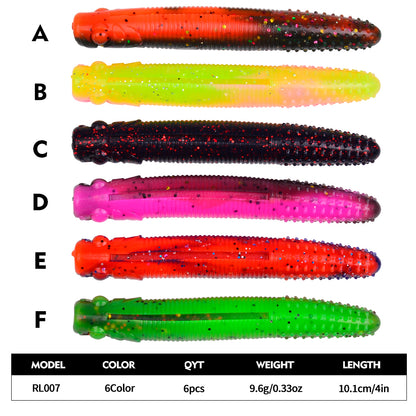 SUNLURE RL007 Soft Worm Specs 6.8cm 3.3g and 10.1cm 9.6g Size Chart