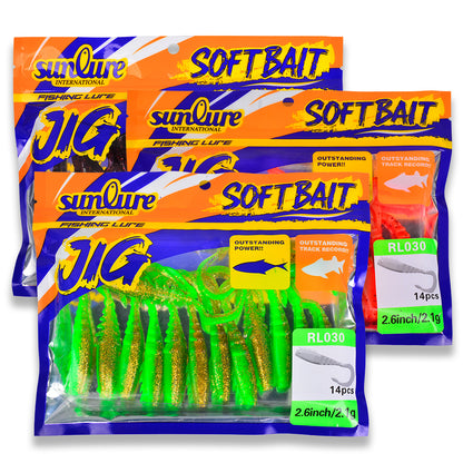 Retail bag packaging for SUNLURE RL030 curly tail ribbed soft grub lures