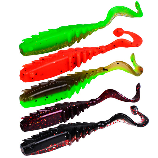 SUNLURE RL030 scent-infused curly tail ribbed soft grub fishing lures pack