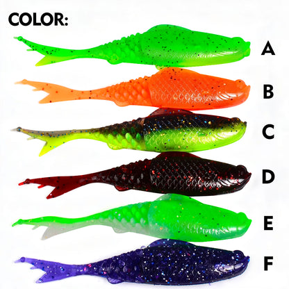 All 6 vibrant color options A B C D E F for SUNLURE V-tail soft swimbait