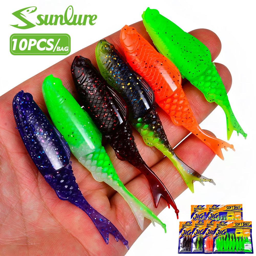 SUNLURE RL031 10PCS 7.87cm 3.5g fork tail soft swimbait fishing lure set