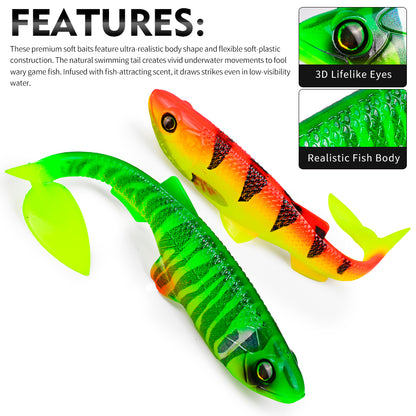 SUNLURE RL5600 paddle tail swimbait key features 3D lifelike eyes realistic body detail soft bait