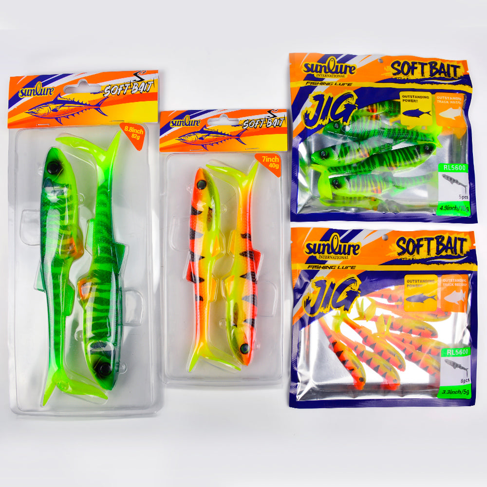 SUNLURE RL5600 paddle tail swimbait retail package 2/5/8pcs per pack soft fishing lure