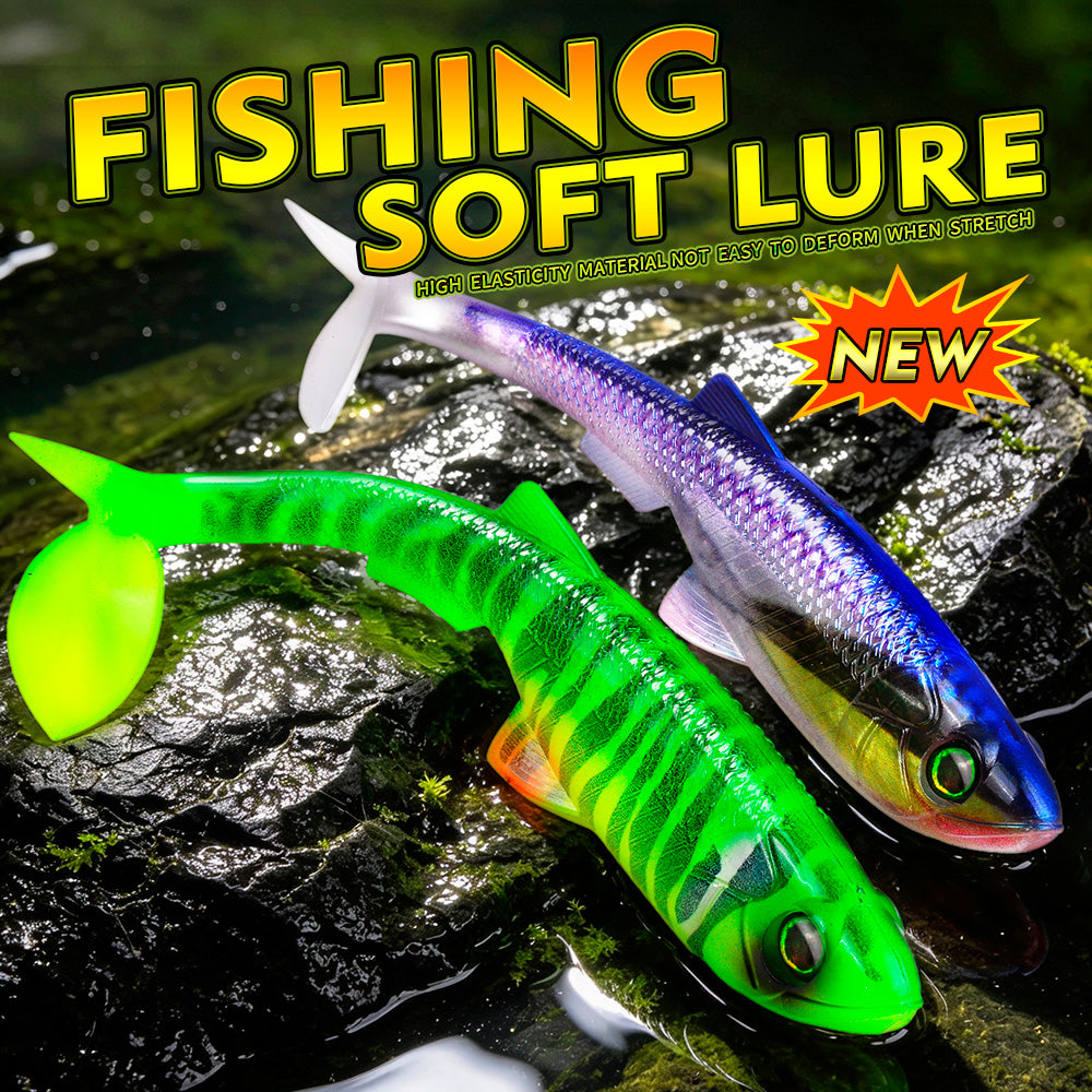 SUNLURE RL5600 soft swimbait on rocky water surface lifelike soft fishing lure for predator fish