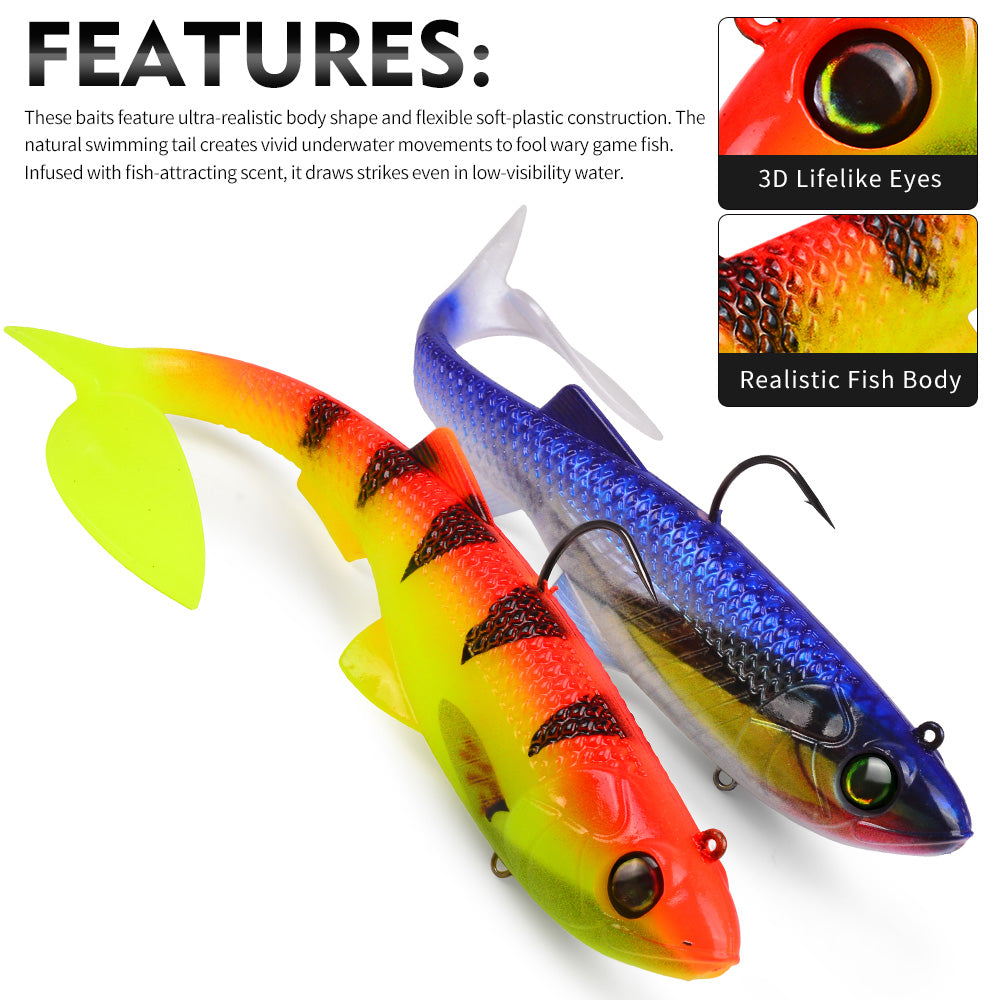 SUNLURE RL5601 Single Color Pre-Rigged Paddle Tail Swimbait Lure