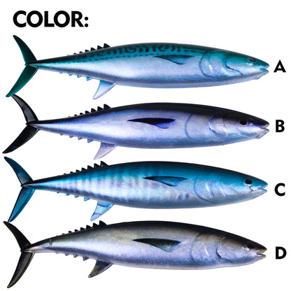 Four highly realistic color patterns of SUNLURE RL5610 soft swimbait baits designed for various saltwater fishing conditions.