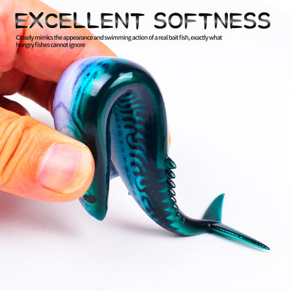 Close up of SUNLURE RL5610 soft PVC material demonstrating excellent flexibility and durable swimming tail action.
