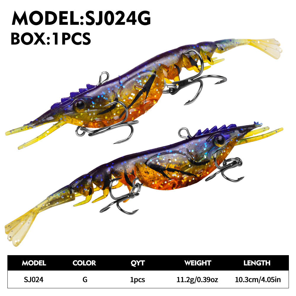 SUNLURE SJ024 pre rigged soft shrimp lure color G 11.2g 10.3cm