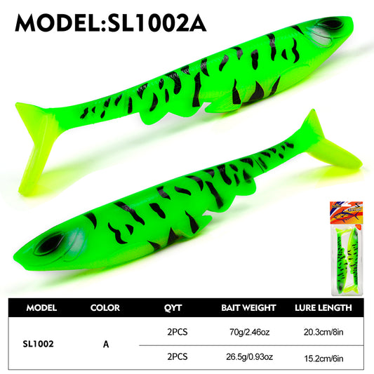 SUNLURE SL1002 T-Tail Swimbait Specs 15cm 26.5g and 20cm 70g Size Chart